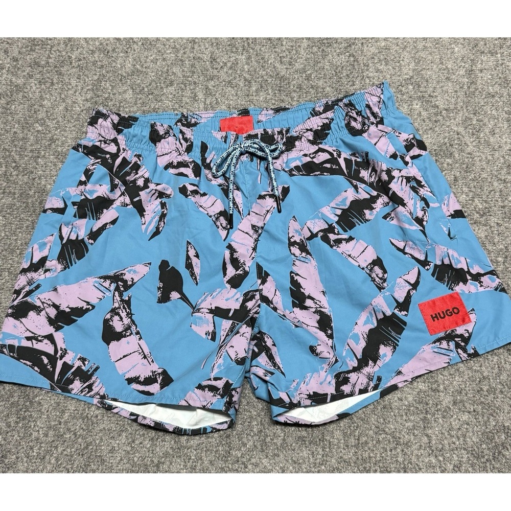 Hugo Boss Swim Trunks Mens XL Blue Paloma Bathing Suit Floral Tropical